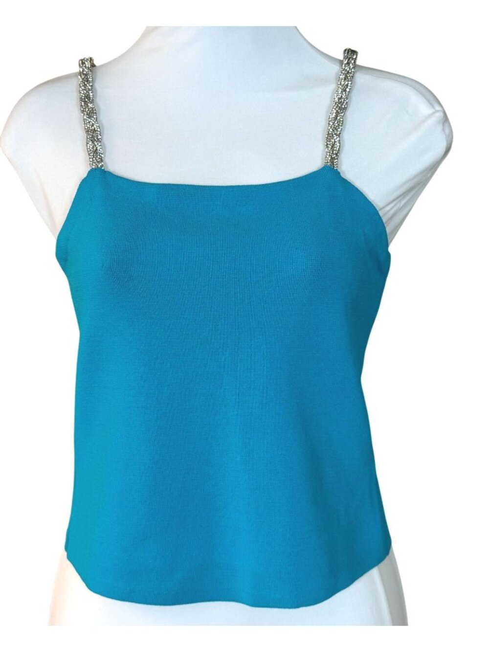 House of Harlow 1960 Teal Knit Camisole with Braided Silver Crystal Straps S NWT